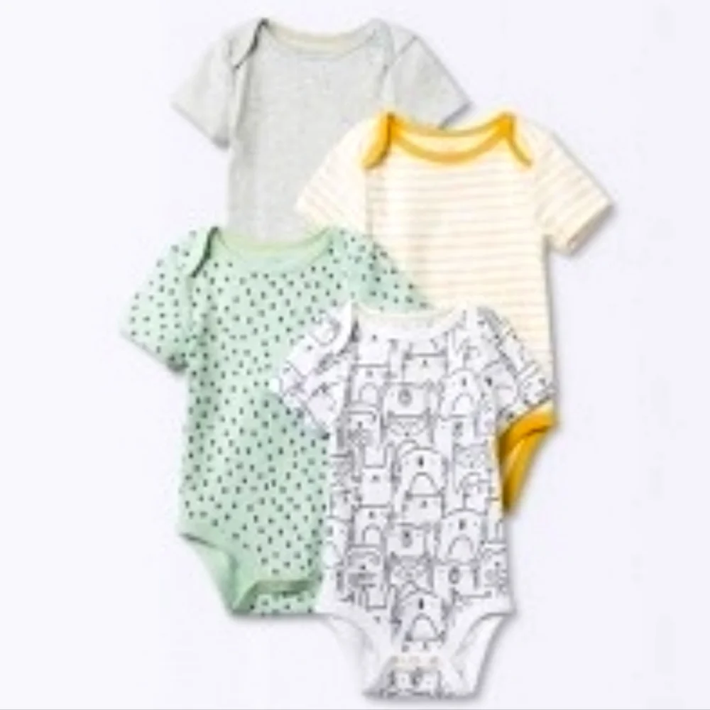 Cloud Island Baby Short Sleeve Bodysuits Yellow Multi (4 Pack) NWT SIZE 12M - Picture 1 of 6